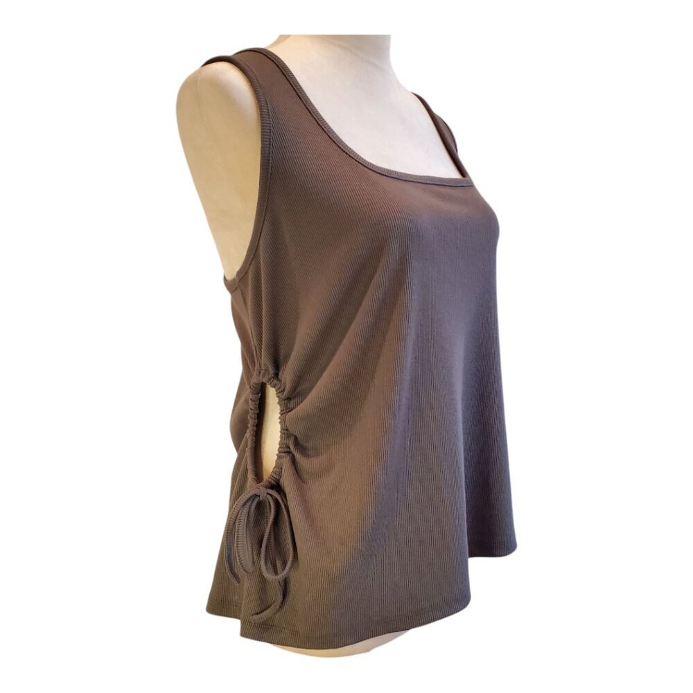 NEW Future Collective SZ 1X Alani Noelle Ruched Side Knit Olive/brown Tank Top